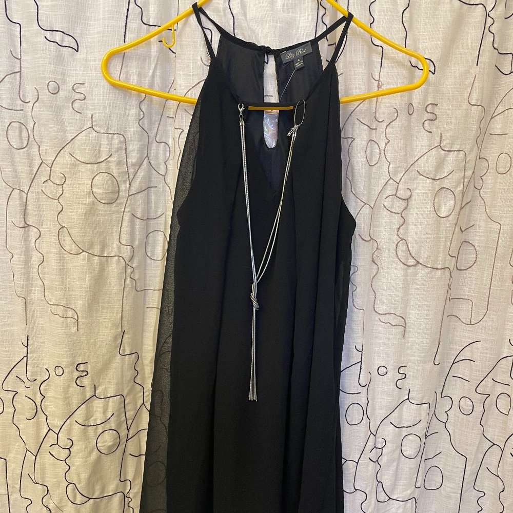 Lily Rose Sleeveless Black Dress with Silver Necklace